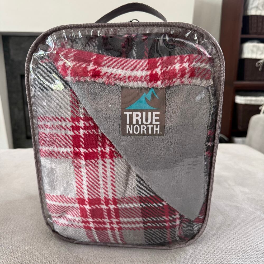 True North Heated Throw Blanket 60x70 Red Gray Plaid Electric 3 Heat Settings